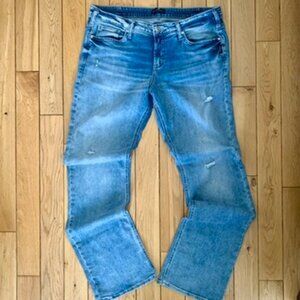 Silver Jeans Tuesday Slim Boot 36X33 Light Denim Blue Acid Wash Distressed